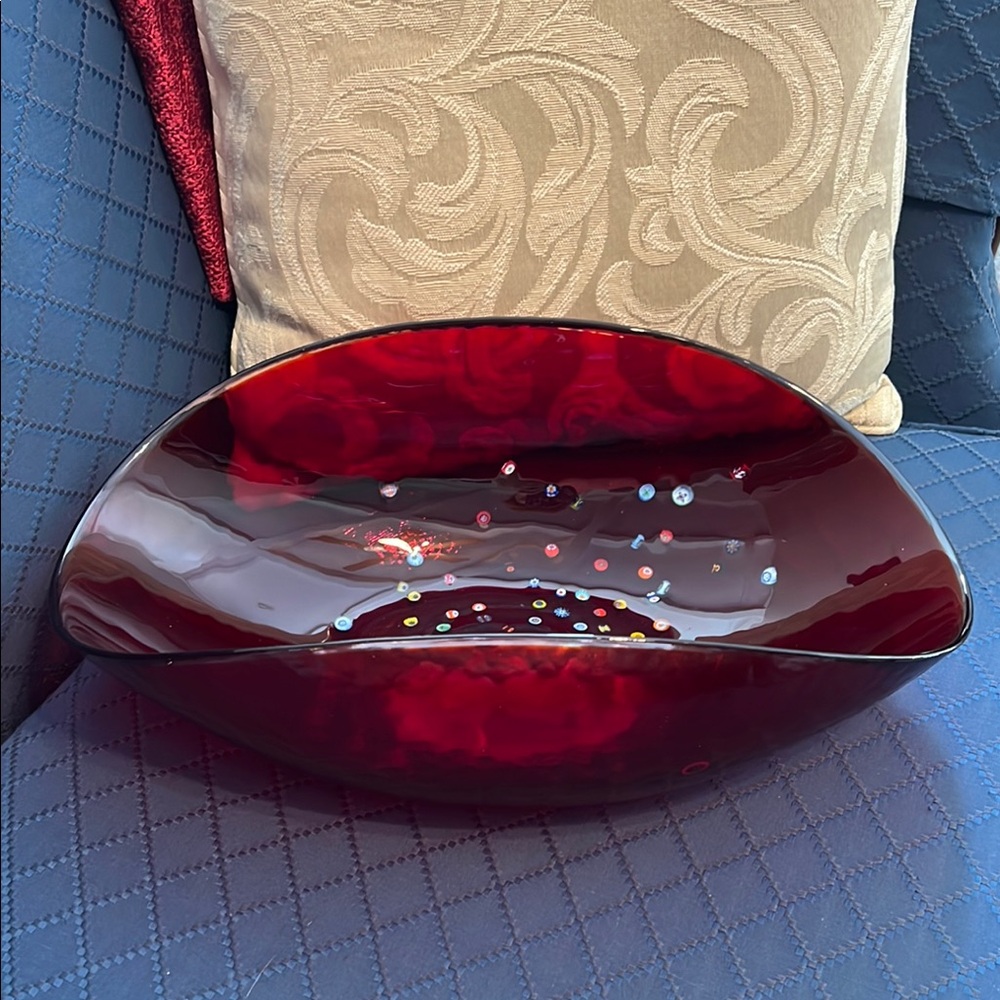 Large Red Murano Glass Decorative Bowl